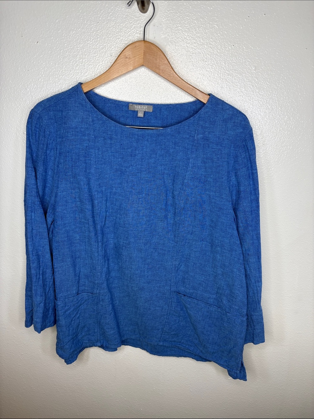 Habitat Blue Linen Pocket Boxy Tunic Women Size L